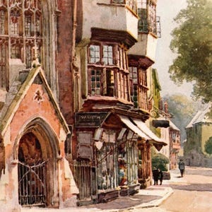 1912 Mol&#39;s Coffee House Print: Exeter, England Vintage Watercolour