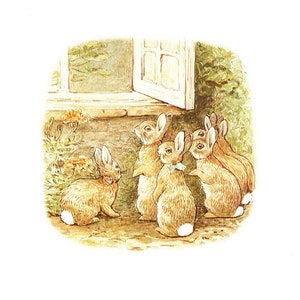 Beatrix Potter Flopsie Bunnies Druck: 1987 Vintage Kinderzimmer Kunst