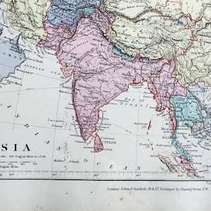 アンティークアジアオリジナル1889年地図 - 希少な19世紀の大型地図 - 地図収集家へのユニークなギフト - 地図作成
