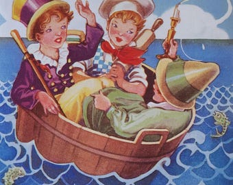 Vintage-Kinderreimposter „Rub-a-Dub-Dub“ – Großer klassischer Druck – Beliebte Kinderreime