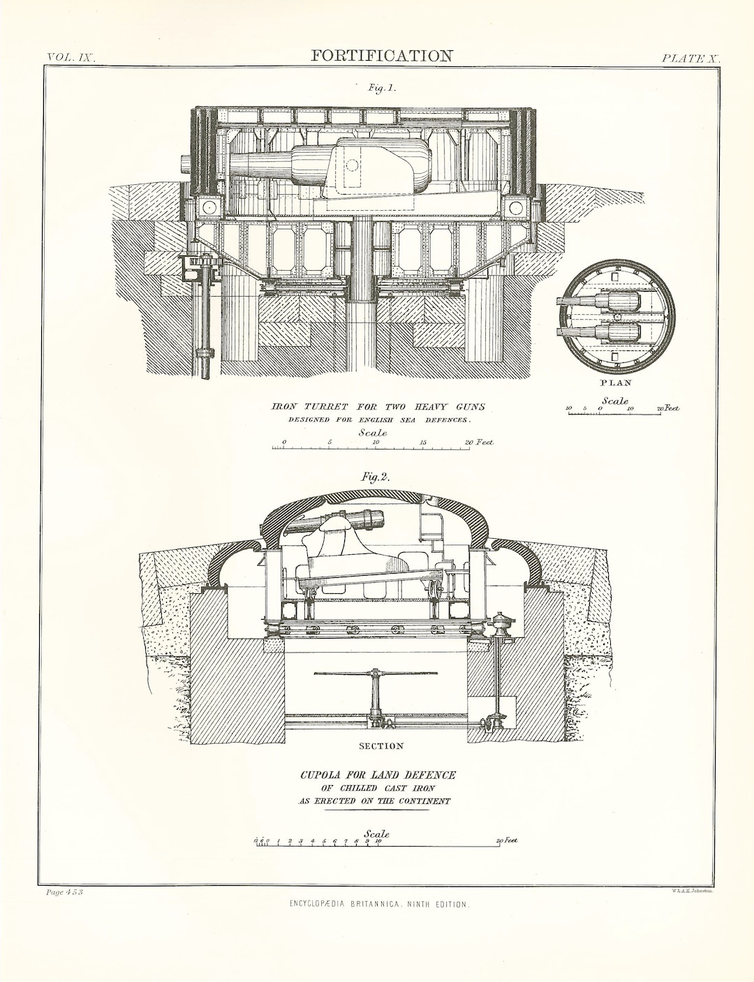 Antique FORTIFICATION IRON TURRET for Heavy Guns Rare Print 1870s ...