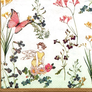 4 serviettes/serviettes en papier FAIRY FLORAL - décoration, scrapbooking, fabrication de cartes, techniques mixtes, collage et créations en papier