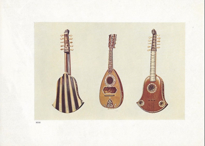 Quinterna Instrument Antique Musical Instrument Print – Quinterna and Mandoline Lithograph ...