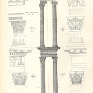 Antique Roman Corinthian Columns Print - 1870s Encyclopaedia Britannica