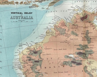 Australia Vertical Relief Map 1890 – J.G. Bartholomew Cartographic Plate