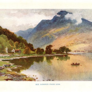 1922 Loch Lomond, Scotland Original Antique Print - Ben Lomond from Luss  - Unique Gift