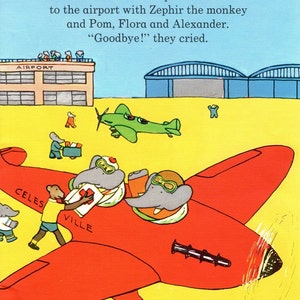 Babar the Pilot Vintage Print: 1986 Children&#39;s Nursery Art