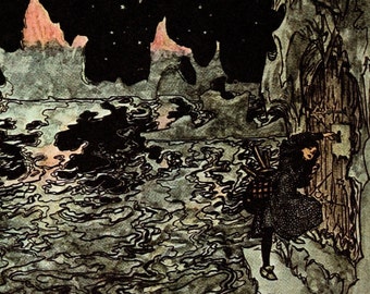 Arthur Rackham 'The Seven Ravens' Vintage Print - Fairytale Illustration