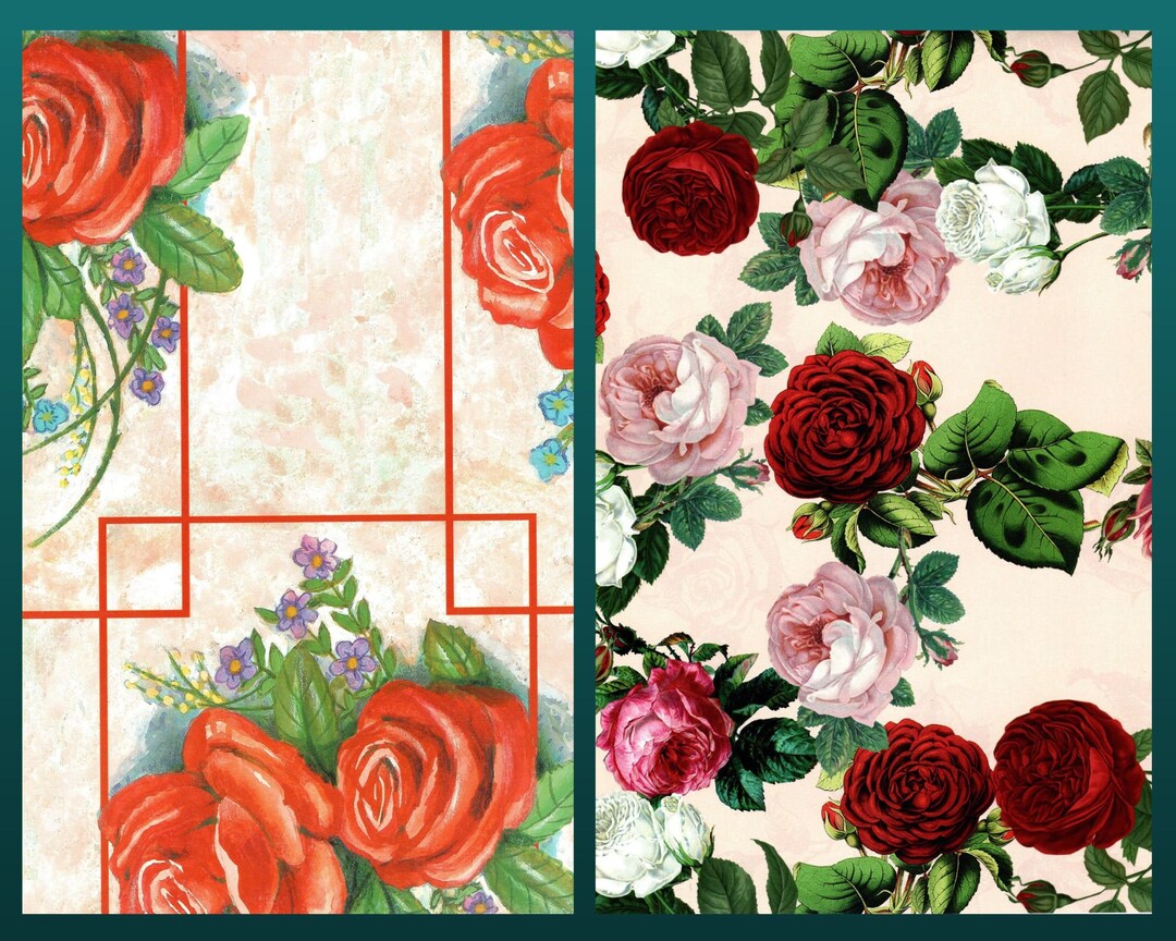 2 VINTAGE ROSES Wrapping Paper Retro Floral Design Gift - Etsy