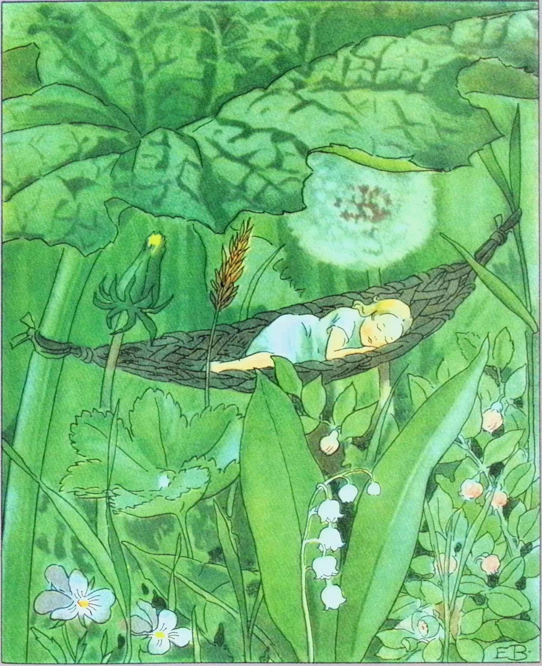 Elsa Beskow "Thumbelina" Vintage Print: Nordic Nursery Art