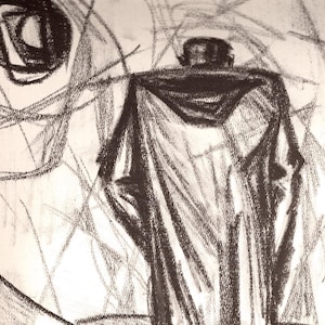 Ofer Feniger Original Drawing &quot;Loneliness&quot; - Israeli Modern Art (1960 Portfolio Plate)