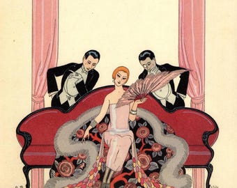 George Barbier Art Deco Fashion Illustration: "1923 Ruffles and Frills" Vintage Poster