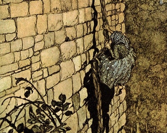 Arthur Rackham "Rapunzel" Vintage Print – 1974 Fairytale Illustration