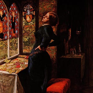 MILLAIS Oryginalny Vintage Book Print „Mariana” – Malarstwo Prerafaelitów - Wyjątkowy Prezent
