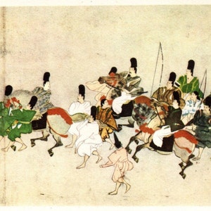 Antike Japanische Handscrolls Original Vintage Druck - Die Geschichte von den Kriegen von Heiji - Einzigartiges Geschenk