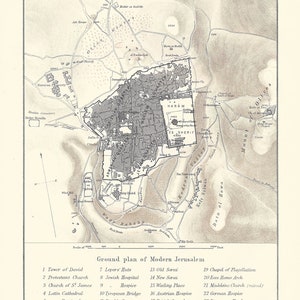 Antique Jerusalem Map Print: 1875 Encyclopaedia Britannica