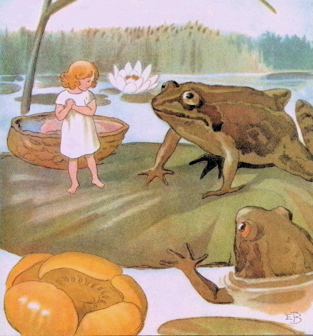 Elsa Beskow Original Large Vintage Print - Thumbelina - Nordic Folklore - Whimsical Art - Little ...