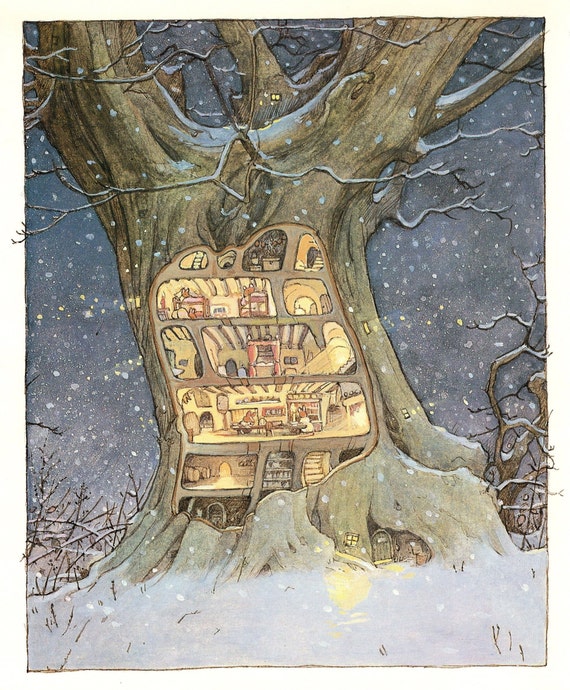 Brambly Hedge Winter Story Original Jill Barklem Vintage Print - Cute  Mice - Unique Gift (2)