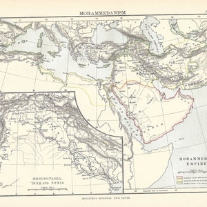 Carte antique MOHAMMEDANISM, MOYEN-ORIENT de la 9e édition de l'Encyclopaedia Britannica 1875-1889 - carte victorienne originale rare du 19e siècle