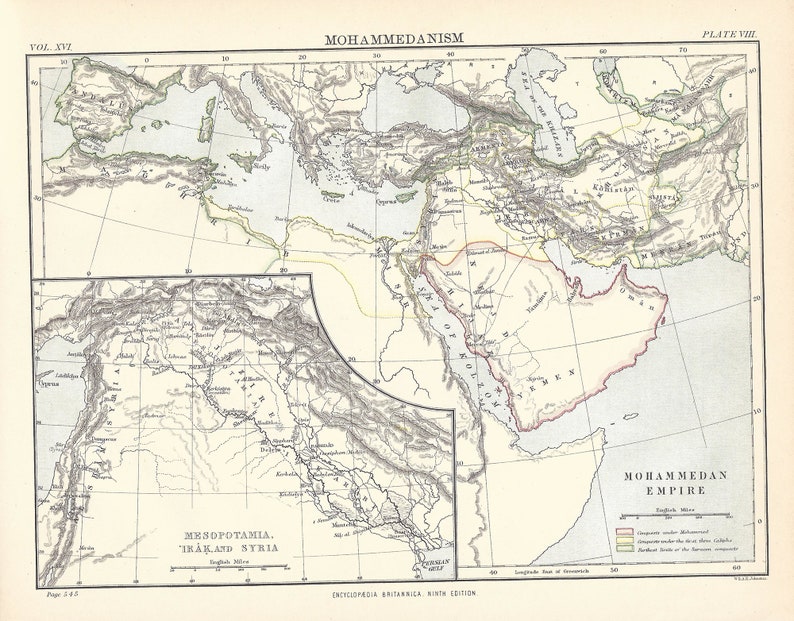 Antique Map MOHAMMEDANISM, Centre EAST versus 9th Version Encyclopaedia Britannica 1875-1889 - unique uncommon 19th Century print Victorian map graphic regarding Printable Maps of Middle East called Antique Map MOHAMMEDANISM, Heart EAST against 9th Version Encyclopaedia Britannica 1875-1889 - authentic uncommon 19th Century print Victorian map