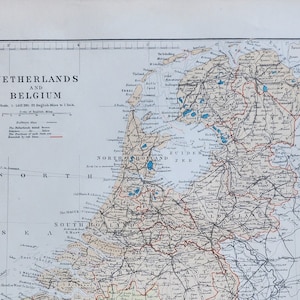 Ancienne carte originale des Pays-Bas et de la Belgique de 1889 - Grande carte rare du XIXe siècle - Cadeau unique pour les collectionneurs de cartes - Cartographie