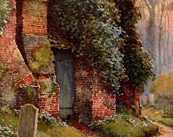 1925 Stanmore Old Church Print: Greater London Antique Watercolour