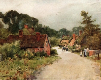Impressão de 1915 de Chilbolton, Test Valley, Hampshire | Aquarela antiga original da Inglaterra