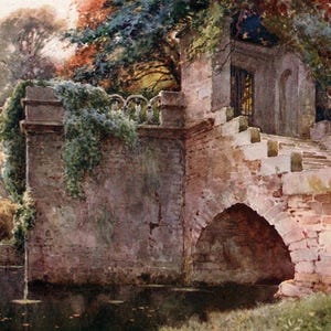 1911 Chatsworth Print: Queen Mary&#39;s Bower, Derbyshire - Vintage English Landscape