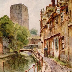 1940s Oxford Castle Watercolor Print: Vintage England Art
