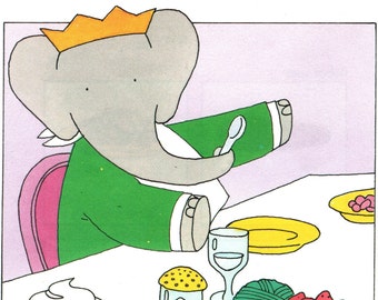 1990 Babar the Elephant Original vintage Print – Nursery Art - Baby Shower - Birthday - Delightfully Amusing Children’s Art (8)