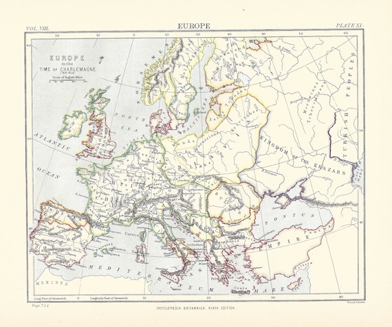 Antique Map EUROPE in the Time of Charlemagne 768-814 From 9th | Etsy