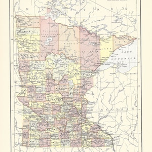 Antique Map MINNESOTA, USA from 9th Edition Encyclopaedia Britannica 1875-1889 - Original Rare Victorian map - Unique gift Housewarming gift