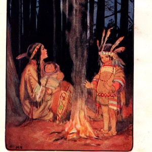 1925 Margaret Tarrant Antique Print: American Indian Lullaby Nursery Decor