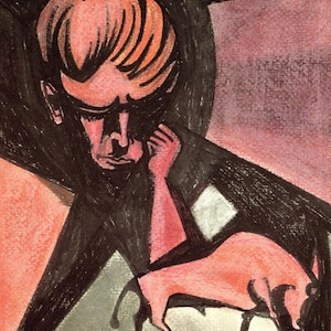 Ofer Feniger Original Painting &quot;Musings&quot; - Israeli Modern Art (1960 Portfolio Plate)