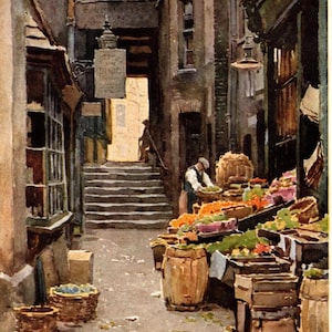 Estampe de Londres de 1925 : aquarelle vintage « An Adelphi By-Way »
