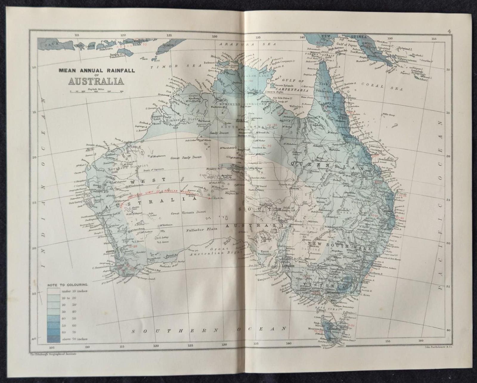 Australia Mean Annual Rainfall Map 1890 – J.G. Bartholomew Cartographic ...