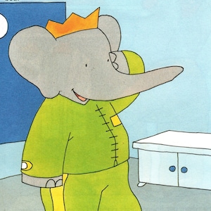 Lámina de Babar el elefante de 1990: arte infantil vintage