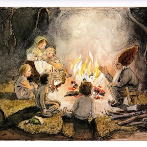Rare grande impression vintage originale des enfants de la forêt - illustratrice Elsa Beskow - champignons vénéneux, fraises et champignons vintage - cadeau unique