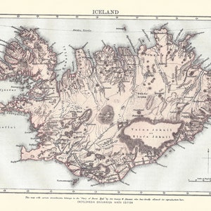 Antique Map ICELAND, EUROPE from 9th Edition Encyclopaedia Britannica 1875-1889 - original rare 19th Century print - Victorian print, GIFT