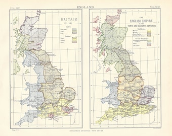 Antique England Map: 1875 Britannica Print, English Empire