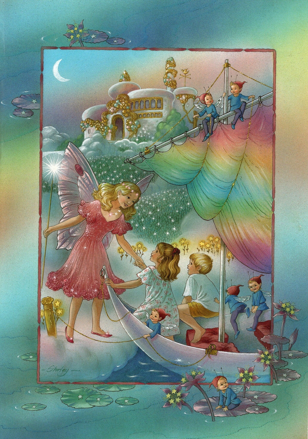 Shirley Barber Original Vintage Fairies Print Tooth Fairy Fairyland Forest and Woodland