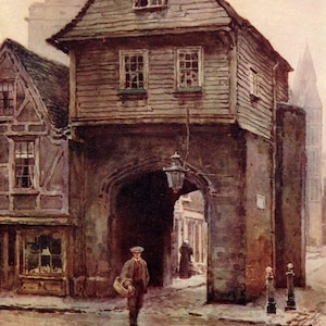 1911 Jasper&#39;s Gateway Vintage Print: Kent, England Watercolor Art