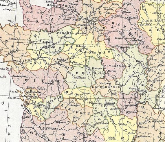 Antique Map of France (in Provinces): 1875 Encyclopaedia