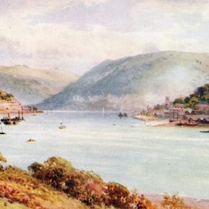 1937 Dartmouth and Kingswear, England Original Vintage Print – Devon landscape - Unique Gift