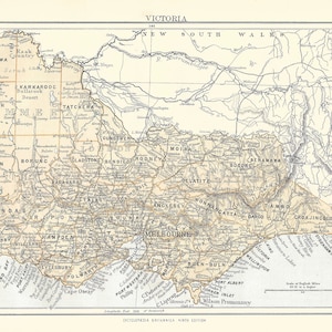 Antike Karte VICTORIA, AUSTRALIA aus der 9th Edition Enzyklopaedia Britannica 1875-1889 originaler seltener Druck aus dem 19ten Jahrhundert - ein einzigartiges Geschenk