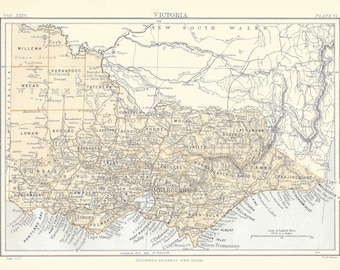 Antique Map VICTORIA, AUSTRALIA from 9th Edition Encyclopaedia Britannica 1875-1889 original rare 19th century print - unique gift