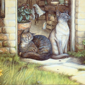 1989 Zoe Stokes Playful Cat Art – Original Vintage Print – Cat Lovers – Unique Gift (20)