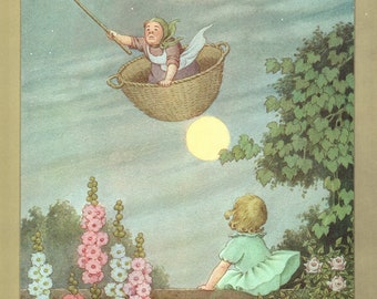 Vintage Ida Rentoul Outhwaite Print – Nursery Rhyme Art, Flying Old Woman