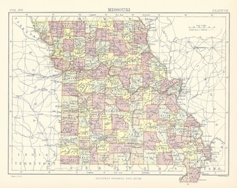 Antique Missouri Map: 19th Century Encyclopaedia Britannica Print