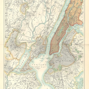 Antique Map NEW YORK - City & Vicinity, USA from 9th Edition Encyclopaedia Britannica 1875-1889 - original rare 19th century map print